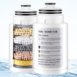 SINGSUO 2-Pack KDF Shower Head Filter Replacement Cartridge, Multi-Stage Showerhead Filter Refill Cartridge for Hard Water, Shower Head Cartridge to Remove Chlorine, Heavy Metals & Impurities