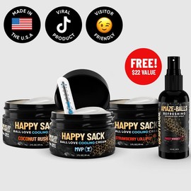 Happy Sack Cooling Ball Cream 3-Pack – Chafing Relief for Men | Cucumber, Aloe, DeoPlex | Fresh Scent | TikTok’s Viral Cooling Ball Cream | Limited Edition Bundle:_Strawberry Lollipop (3 Pack)