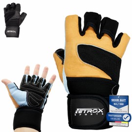 Netrox Sports® - Workout Gloves with Wrist Support for Bodybuilding, Weightlifting, Strength Training & Fitness - Fitness Gloves with Wrist Protection for Men & Women (Brown, L)