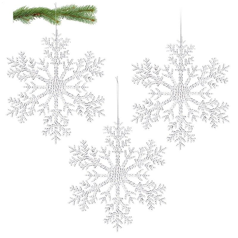 com-four® 3 x large decorative snowflakes pendant, transparent 30 cm