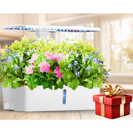 Hydroponics Growing System Kit 12 Pods, Hydroponic Herb Garden Kit Indoor with 24W LED Grow Light, Smart Indoor Garden, Height Adjustable, Auto Timer, Quiet Pump, Gardening Gifts for Mom Women, White