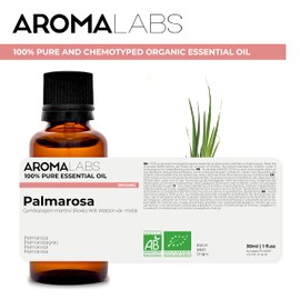 BIO - PALMAROSA Essential Oil - 30mL - 100% Pure, Natural, Chemotyped and AB Certified - Aroma Labs (French Brand)