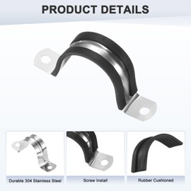 M METERXITY 10-Pack Cable Clamps, 1-9/16 Inch/ 40 mm 304 Stainless Steel Rubber Cushioned Insulated Cable Clamp U Shape Metal Holder for Tube/Wire/Pipe/Loop Installation