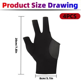 KLHCDUO 4PCS Billiard Gloves, Left Hand 3-Finger Gloves, Non-Slip Breathable High Elastic Unisex Professional Billiard Gloves (Black)