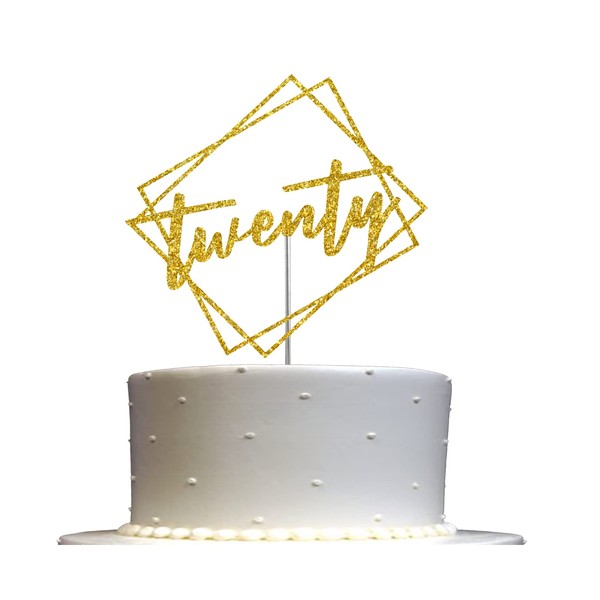 Decoración para tartas con purpurina dorada, diseño moderno de 20 cumpleaños, días, meses, ideas de decoración de fiesta de aniversario, calidad premium, purpurina resistente de doble cara, palo de acrílico. Fabricado en Estados Unidos