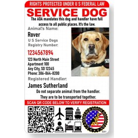 Just 4 Paws Custom Service Dog ID Card with QR Code & Security Seal and Optional Holograph | Registration to U S Service Dogs Registry Plus Digital ID Holder- Portrait Style