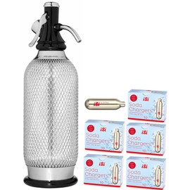 iSi North America Classic Sodamaker Set with Soda Siphon Chargers, 50-Pack - Stainless Steel 1-Quart Sparkling Water System & CO2 Carbonation Chargers for Carbonated Drinks, Juices, Cocktails