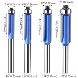 Wolfride 4PCS Flush Trim Router Bit Set 1/4 Inch Shank Top Bearing Flush Trim Router Bit