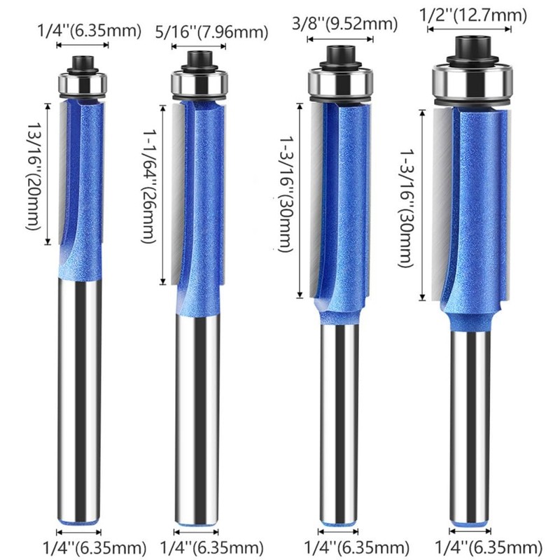 Wolfride 4PCS Flush Trim Router Bit Set 1/4 Inch Shank