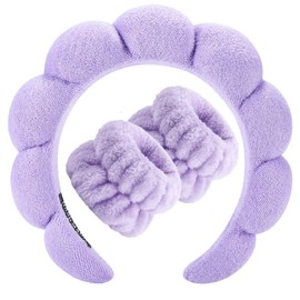3 Pcs Spa Headband for Washing Face Wristband, Skincare Headband, Wrist Bands for Face Washing Sponge Soft Terry Cloth Makeup Skincare Non Slip Headband for Women (Puple)