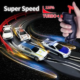 AGM MASETCH Slot Car Racing Track Set with 4 Unique Slot Cars, Battery Powered or Electric Car Track, Gift Toys for Boys Girls 8+ Years Old