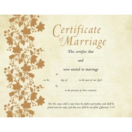 Certificate of Marriage - Premium and Full-color Stock - KJV Scripture - 11 x 8.5 inches - Package of 6 with envelopes