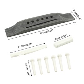 Bonsicoky 6 String Acoustic Guitar Rosewood Bridge Set with Bridge, Bridge Pins, End Pin, Saddle and Nuts(White, Style 1)