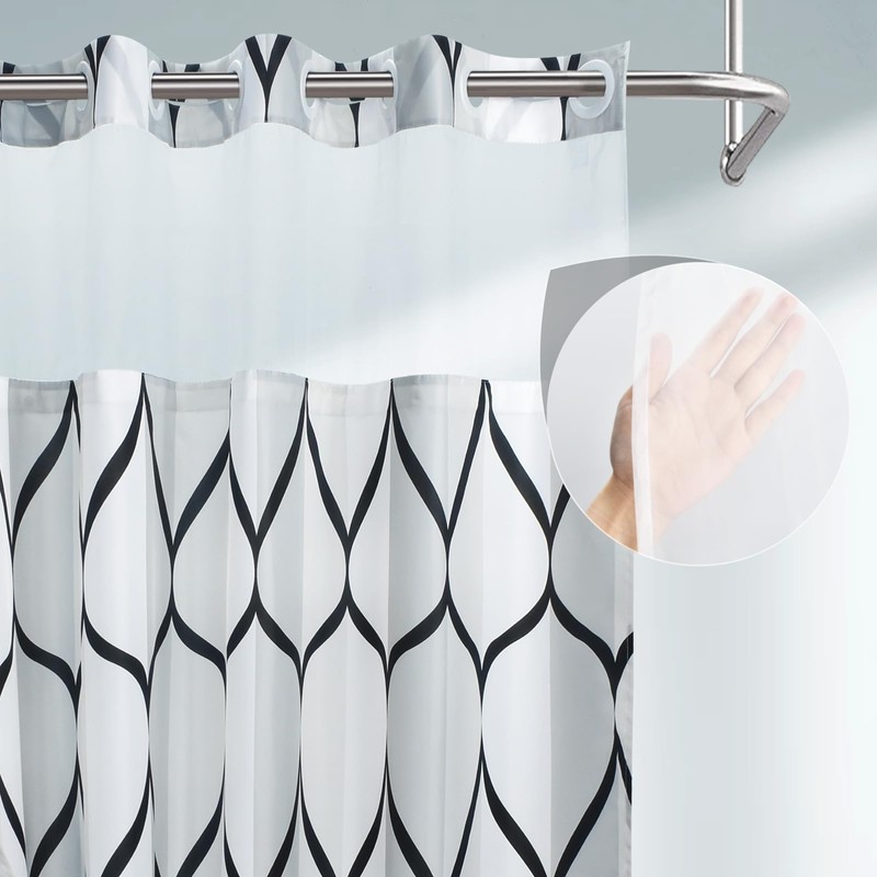 Yiatn No Hook Needed White Shower Curtain with Snap in
