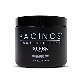 Pacinos SLEEK High Shine Flexible Pomade for Men - Long-Lasting Styling for Medium to Longer Hair - Wet Look with All-Day Hold - 4 oz