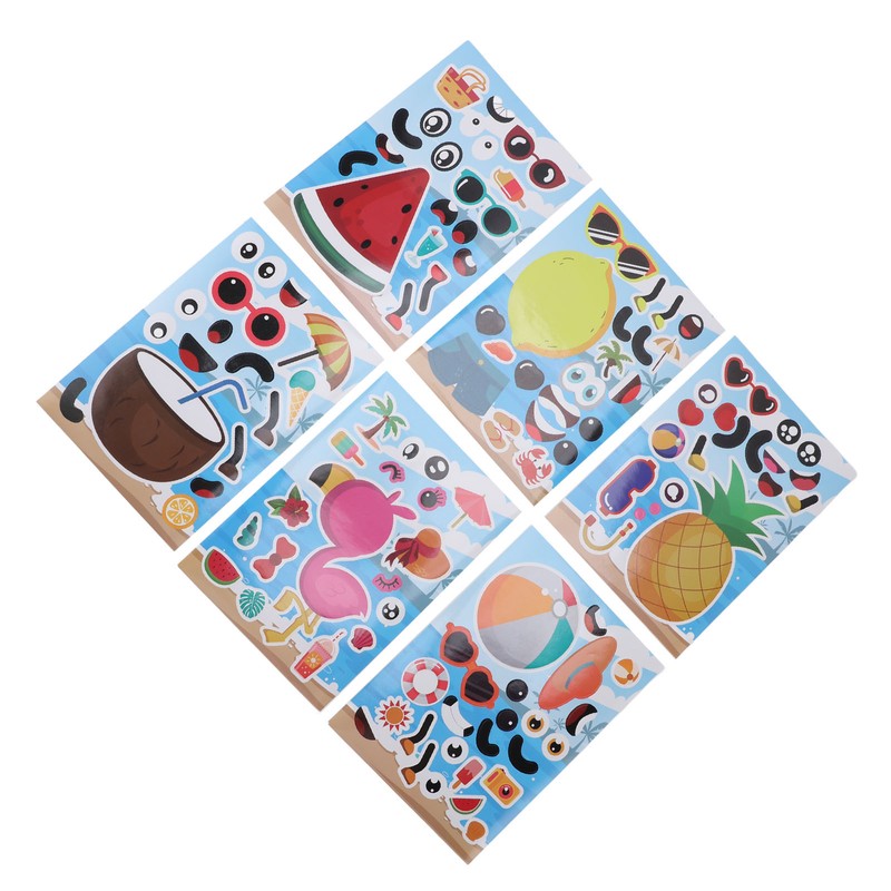 36PCS Facial Stickers for Kids Cartoon Hawaiian Beach Theme Sticker