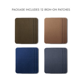 ZEFFFKA Premium Quality Fabric Iron-on Patches Inside & Outside Strongest Glue 100% Cotton Deep Blue Khaki Gray Brown Repair Decorating Kit 12 Pieces Size 3" by 4-1/4" (7.5 cm x 10.5 cm)