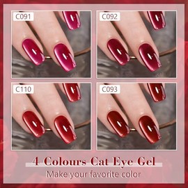 Shining She Rot UV Nagellack Jelly Magnet CatEye, 4 Farben Burgund Rot Kirschrot Glitzer Kristalle Cat Eye Gel, Soak-Off Set f√ºr Nagelkunst Manik√ºre Salon, 8ML