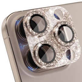 Choiche Compatible for iPhone 16 Pro/iPhone 16 Pro Max Camera Lens Protector, Bling Camera Cover with 9H Tempered Glass Lens Screen Protector Metal Ring Accessories (Glitter-Titanium Desert)