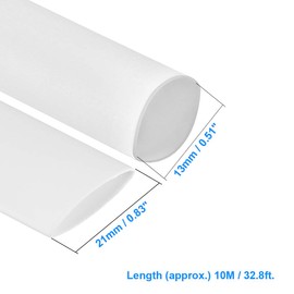 Unifizz Heat Shrink Tubing 13mm Dia 21mm Flat Width 2:1 Ratio Shrinkable Tube Cable Sleeve 10m - White