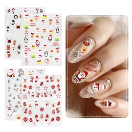 allydrew 5D Embossed Festive Holiday Nail Art Decal Stickers, Self Adhesive Xmas Design (Set of 4), Christmas Cheer