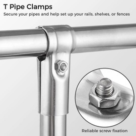 Homaisson 10 pcs 1 Inch T Pipe Clamps, Heavy-Duty 201 Stainless Steel T Pipe Connectors with Bolts & Nuts,Fits Metal Pipe 1’’OD, for Fence, Handrail, Shelf Set-Ups