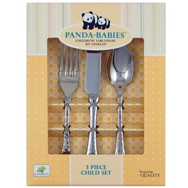 Ginkgo International Panda-Babies 3-Piece Child Stainless Steel Flatware Set