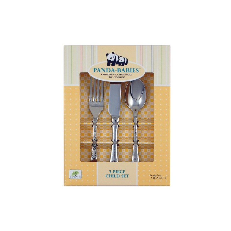 Ginkgo International Panda-Babies 3-Piece Child Stainless Steel Flatware Set