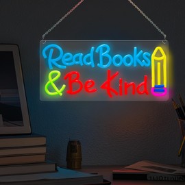 Neon Sign Read Books and Be Kind, Colorful LED Sign for Library Decor, Read Classroom Neon Pencil Light for Bookstore, Home Reading Room Wall Decor