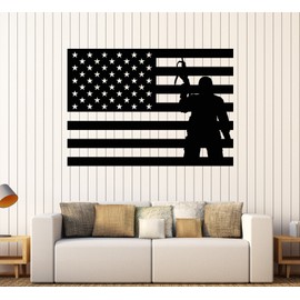 Large Vinyl Wall Decal USA Flag Soldier Patriotic Military Art Stickers (ig4093) Gold Metallic