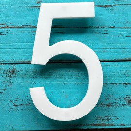 Modern 8-Inch House Numbers/Anti-fade & Rustproof Address Number for Home - Float or Flush Mounting Mailbox Number/White/Number 5