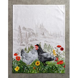 Maison d' Hermine Dish Cloth 100% Cotton Set of 3 Kitchen Towel Multi-Purpose Bar Towels, Wedding, Restaurant, Buffet Party & Camping, Basse Cour - Spring/Summer (50cm x 70cm)