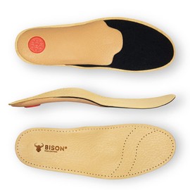 BISON Alfa Orthopaedic Insoles, Leather Shoe Insoles, Flat Foot Insoles, Foot Pain, Orthopaedic Sole with Depreciation Heel, 1 Pair (43) Beige