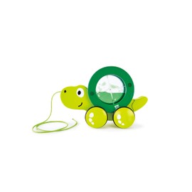 Hape Tito Pull Along | Wooden Turtle with Swirling Shell Pull Toddler Toy, Green