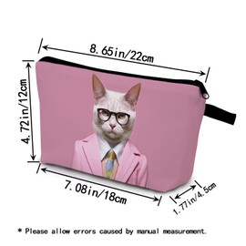YULUENZE Funny Cat In Pink Suit Makeup Bag Cute Small Organizer Bag with Zipper Funny Cat In Pink Suit Cosmetic Bag Aesthetic Birthday Present for Women Sisters Friends