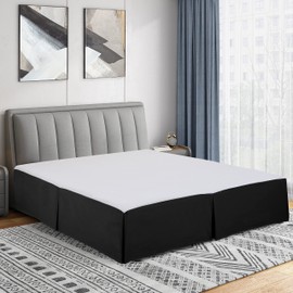 Luxury Cathay Home - Falda de Cama Plisada de Microfibra de Doble Cepillado de fácil Ajuste, Ultra Suave, Resistente a la decoloración y a Las Arrugas, Color Negro, tamaño matrimonial