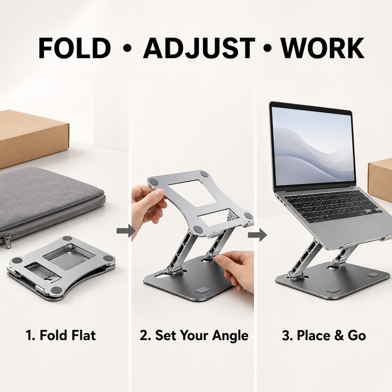 Adjustable Carbon Steel Laptop Stand, Foldable Cooling Holder for Laptops