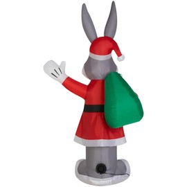 Gemmy 6 Foot Tall Christmas Inflatable Bugs Bunny Holding His Sack of Presents Wearing his Santa Suit Indoor/Outdoor Decoration