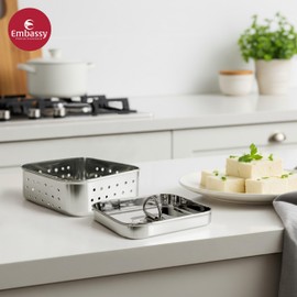 Embassy Stainless Steel Square Paneer Mould/Maker/Strainer | Dimension - 11.5 x 11.5 cms | Size - 2 | Perfect for Making Homemade Paneer/Cheese/Tofu | Dishwasher Safe