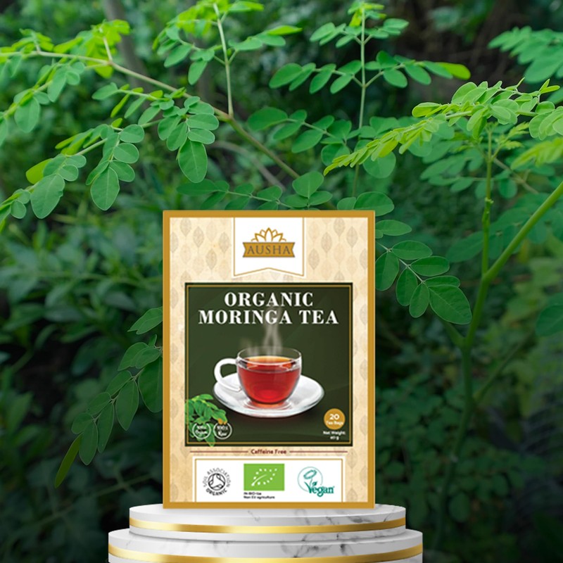Ausha Organic Moringa Tea - 20 Tea Bags | Caffiene