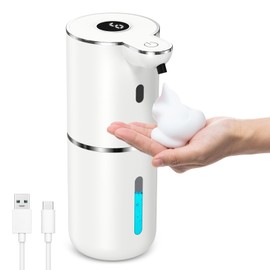 OQIMAX Automatic Soap Dispenser with Sensor, No Touch Electric Foam Soap Dispenser 380 ml with Display & 6-Level Adjustable Mode, IPX5 Waterproof, USB Charging for Bathroom and Kitchen
