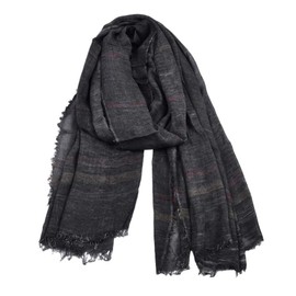 Kangqifen Unisex Striped Soft Scarf Cotton Linen Lightweight Large Scarves 75 x 35 inches Black
