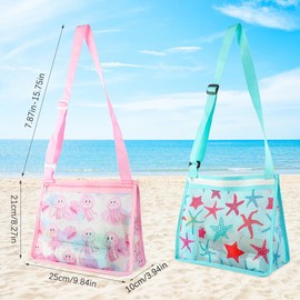 SacJkt Mesh Bag Sand Toy, Pack of 2 Sand Toy Bag with Adjustable Shoulder Straps and Zip, Bag for Sand Toys for Holidays by the Sea (Pink + Light Blue)