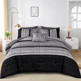 Dintszyayue Black Comforter Set King Size, 8 Pieces Boho Striped Bed in a Bag Soft Microfiber Bedding Set for All Season