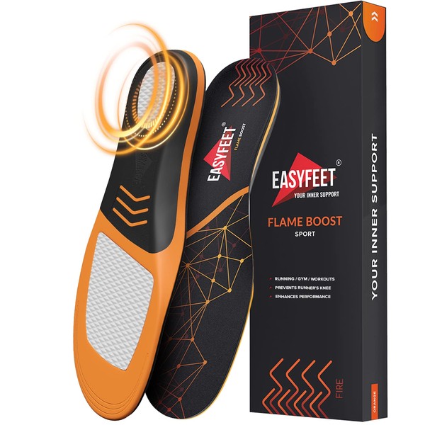 Sports shoe insoles for men and women, ideal for active sports, walking, running, training, hiking, hockey, shock absorption inserts, orthopaedic comfort insoles, black