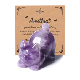 JSDDE Amethyst Crystal Cat Figurine for Cat Lovers Cute Gemstone Cat Ornaments for Home Office Cat Statue Gifts