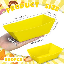 Uiifan 200 Pcs Paper Food Boats Disposable Paper Food Tray Nacho Fast Food Baskets Grease Resistant Disposable Serving Tray Cardboard Hot Dog Holder for Burgers Fries Sandwiches Picnic Party (Yellow)
