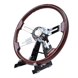 TIYPEOR 18" ABS Wood Grain Truck Steering Wheel 4-Spoke Chrome Plated Aluminum Steering Wheel for Semi-Trailers,Trucks for Kenworth, Peterbilt, Volvo, Freightliner