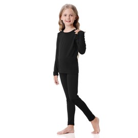 songcode Thermal Underwear for Kids long johns, Girls Thermal Underwear Set for Skiing, Kids Long Underwear Base Layer Winter Black