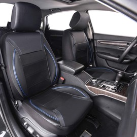 CAR PASS Universal FIT Piping Leather Car Seat Cover, for suvs,Van,Trucks,Airbag Compatible,Inside Zipper Design and Reserved Opening Holes (Full Set, Black and Blue)